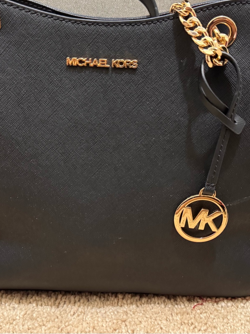 Michael Kors Black Saffiano Tote with Gold Hardware Charm